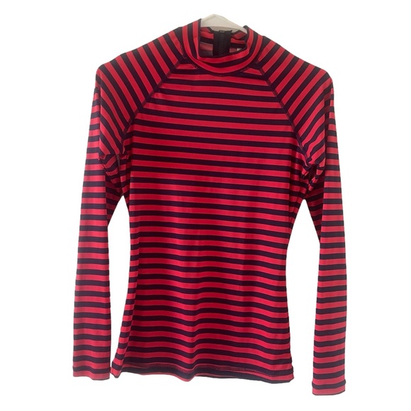 J. Crew | Tops | J Crew Red Navy Blue Striped Zip Back Long Sleeve Rash ...